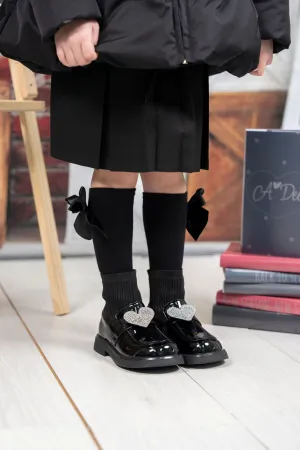AW24 A Dee Girls Mary Jane Black Heart Sock Wellies