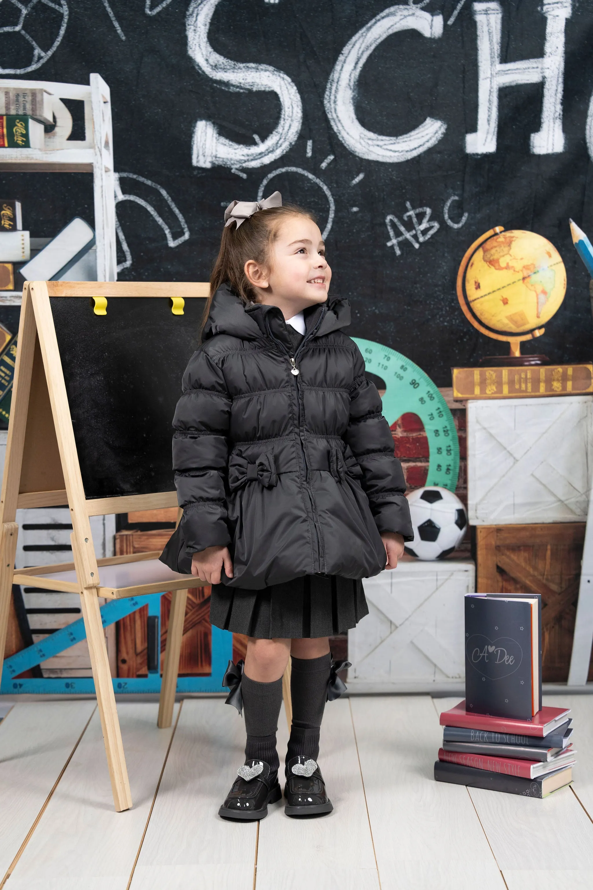 AW24 A Dee Girls Mary Jane Black Heart Sock Wellies