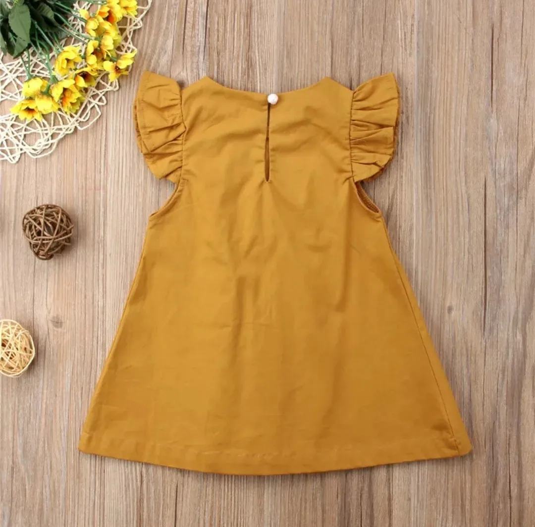 Ayla Pleated Flutter Sleeve Dress Baby Girl  Mustard