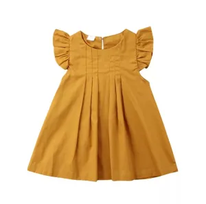 Ayla Pleated Flutter Sleeve Dress Baby Girl  Mustard