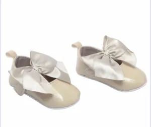 Baby Girls Patent Bow Shoe - Biscuit