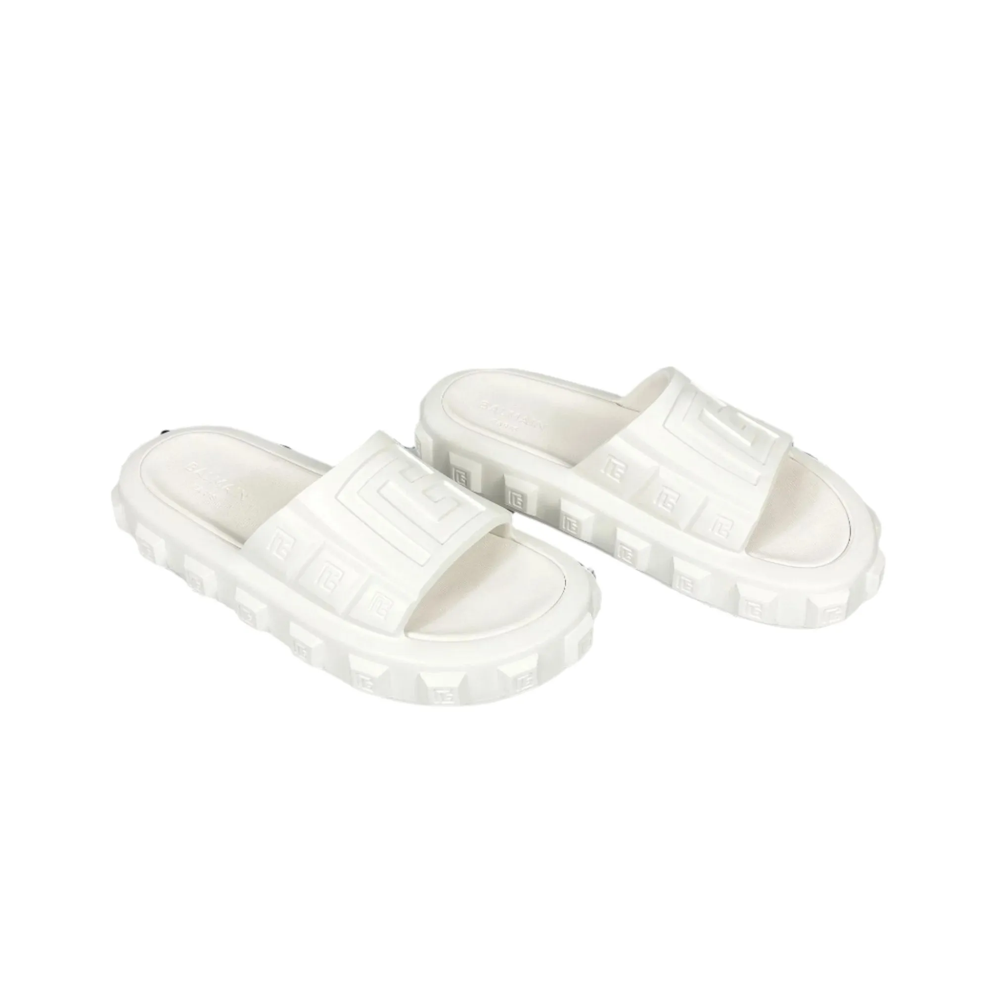 Balmain Mens White Ari Rubber Slides Sandals