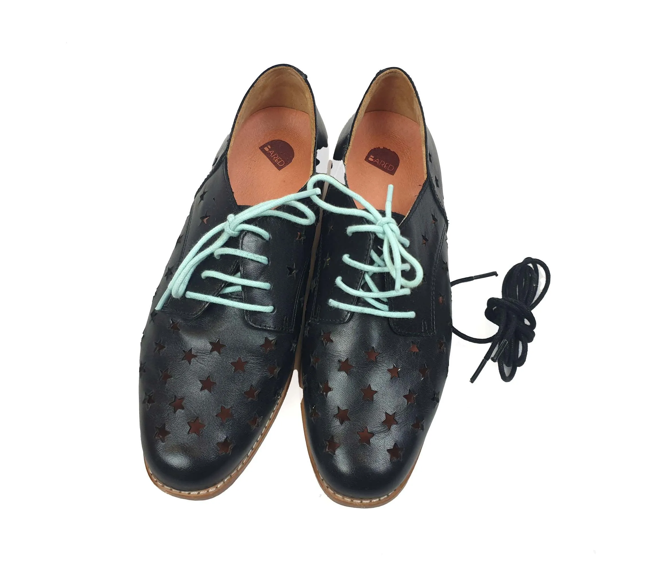 Bared black leather laceups with star perforations size 36