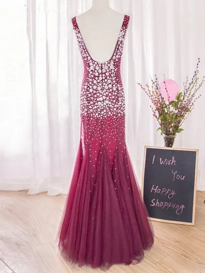Beading Sleeveless Crystal Evening Dress
