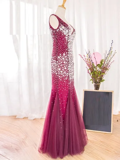 Beading Sleeveless Crystal Evening Dress
