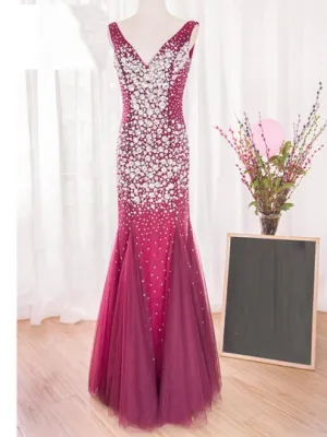 Beading Sleeveless Crystal Evening Dress