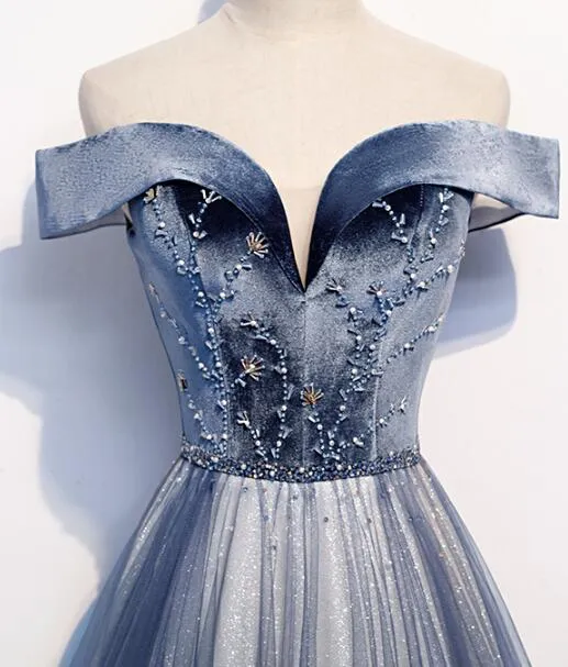 Beautiful Blue Long Party Gown, Blue Prom Dress