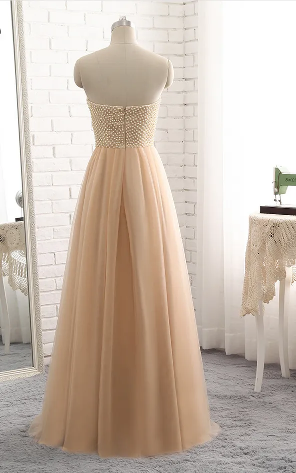 Beautiful Champagne Sweetheart Long Junior Prom Dress, Cute Long Dress