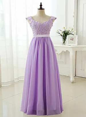 Beautiful Chiffon Lavender Straps Long Party Gowns, Prom Dresses