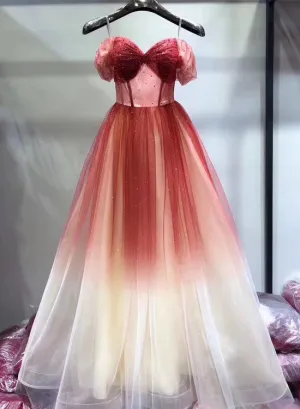 Beautiful Gradient Long Tulle Sweetheart Party Dress, Lovely Formal Dress