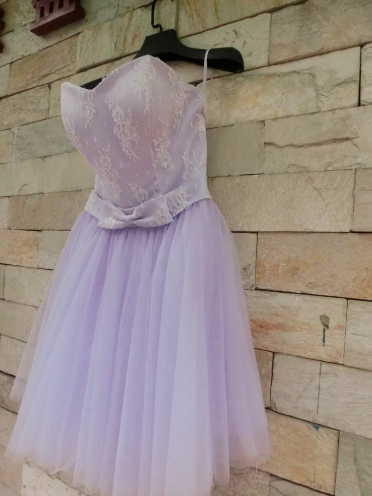 Beautiful Lavender Tulle and Lace Cute Party Dress, Sweetheart Party Dress with Bow
