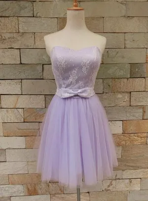 Beautiful Lavender Tulle and Lace Cute Party Dress, Sweetheart Party Dress with Bow
