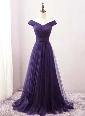 Beautiful Off the Shoulder Long Purple Bridesmaid Dress, A-line Evening Gowns