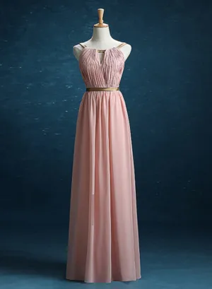 Beautiful Pink Chiffon Long Bridesmaid Dress, New Formal Gown