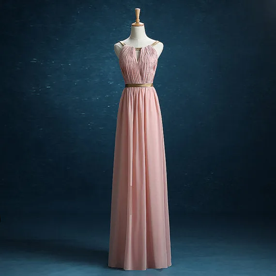 Beautiful Pink Chiffon Long Bridesmaid Dress, New Formal Gown