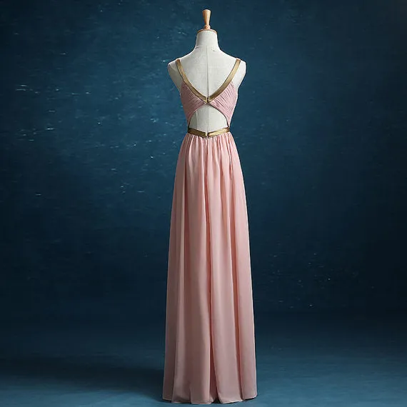 Beautiful Pink Chiffon Long Bridesmaid Dress, New Formal Gown