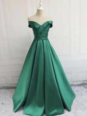 Beautiful Satin Green Off Shoulder Long Formal Dress, Beautiful Party Dresses