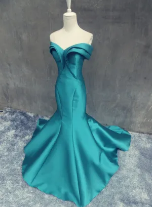 Beautiful Satin Mermaid  Prom Dress, Off the Shoulder Long Party Dress