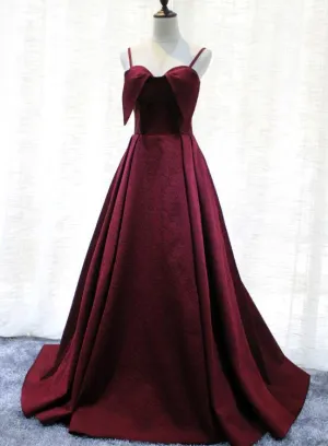 Beautiful Satin Wine Red Straps Long Party Gown, Handmade Formal Dress