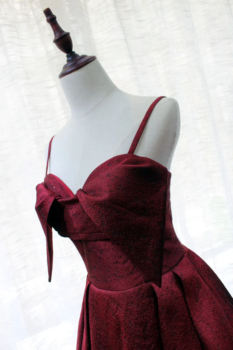 Beautiful Satin Wine Red Straps Long Party Gown, Handmade Formal Dress