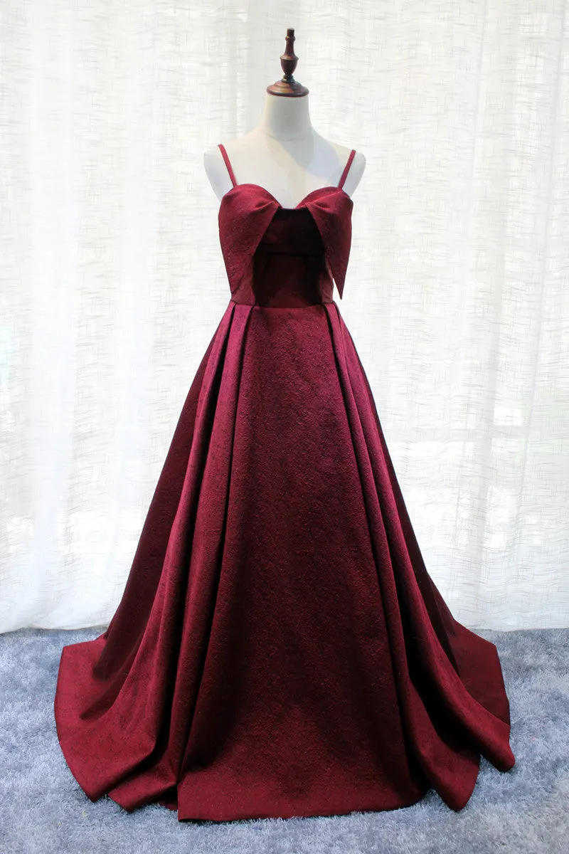 Beautiful Satin Wine Red Straps Long Party Gown, Handmade Formal Dress