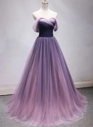 Beautiful Tulle Gradient Long A-line Formal Dress, Sweetheart Party Gown