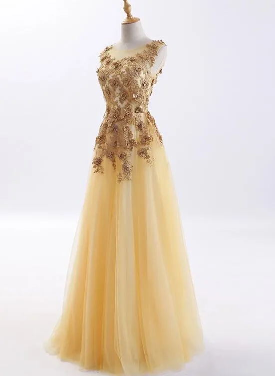Beautiful Tulle Long Formal Gowns, Flowers Party Dresses, Long Prom Dress