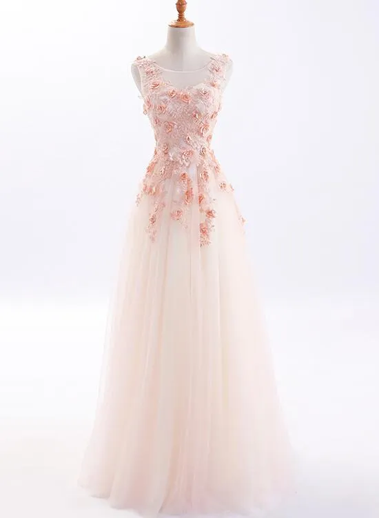 Beautiful Tulle Long Formal Gowns, Flowers Party Dresses, Long Prom Dress
