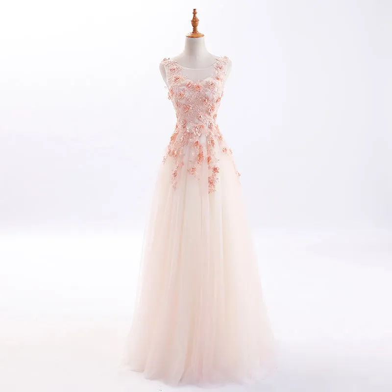 Beautiful Tulle Long Formal Gowns, Flowers Party Dresses, Long Prom Dress
