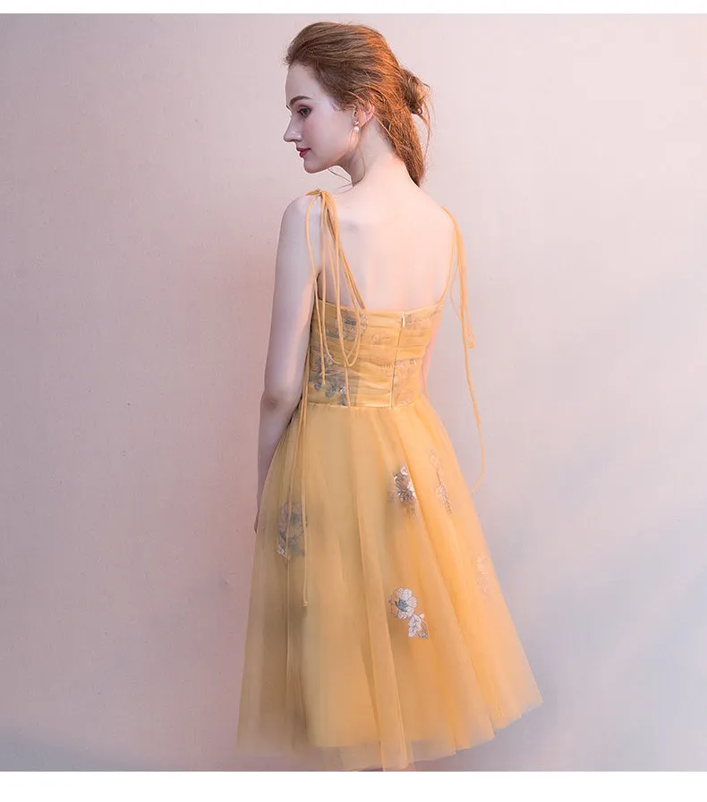 Beautiful Yellow Tulle with Lace Applique Short Party Dress, Yellow Homecoming Dresses