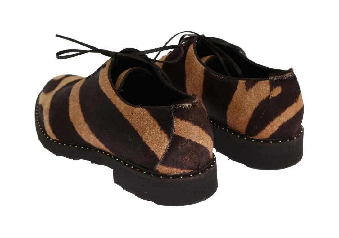 Beige Brown Striped Pony Hair Shoes