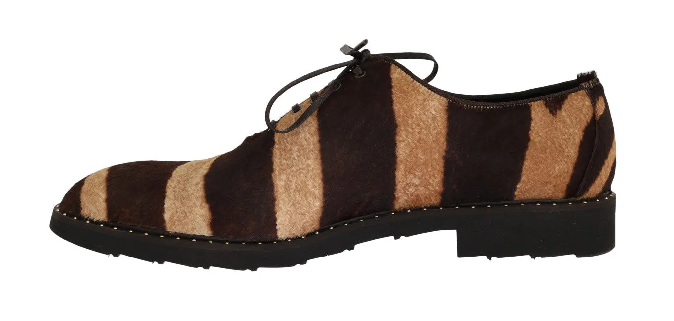 Beige Brown Striped Pony Hair Shoes