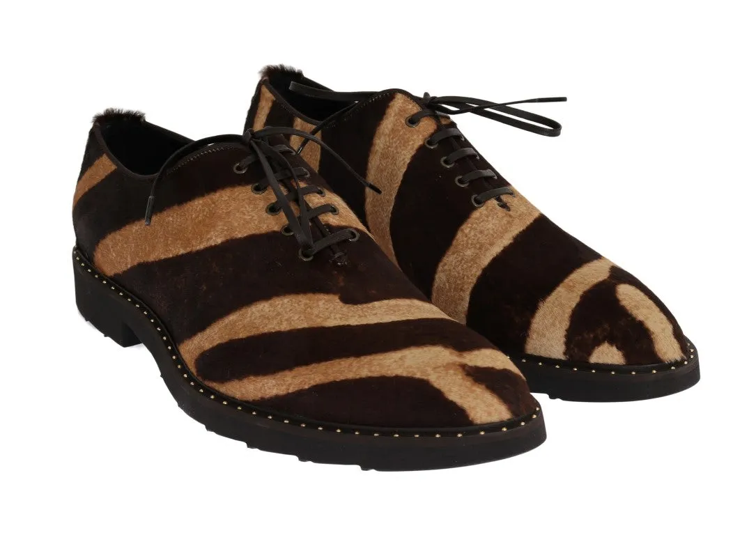 Beige Brown Striped Pony Hair Shoes