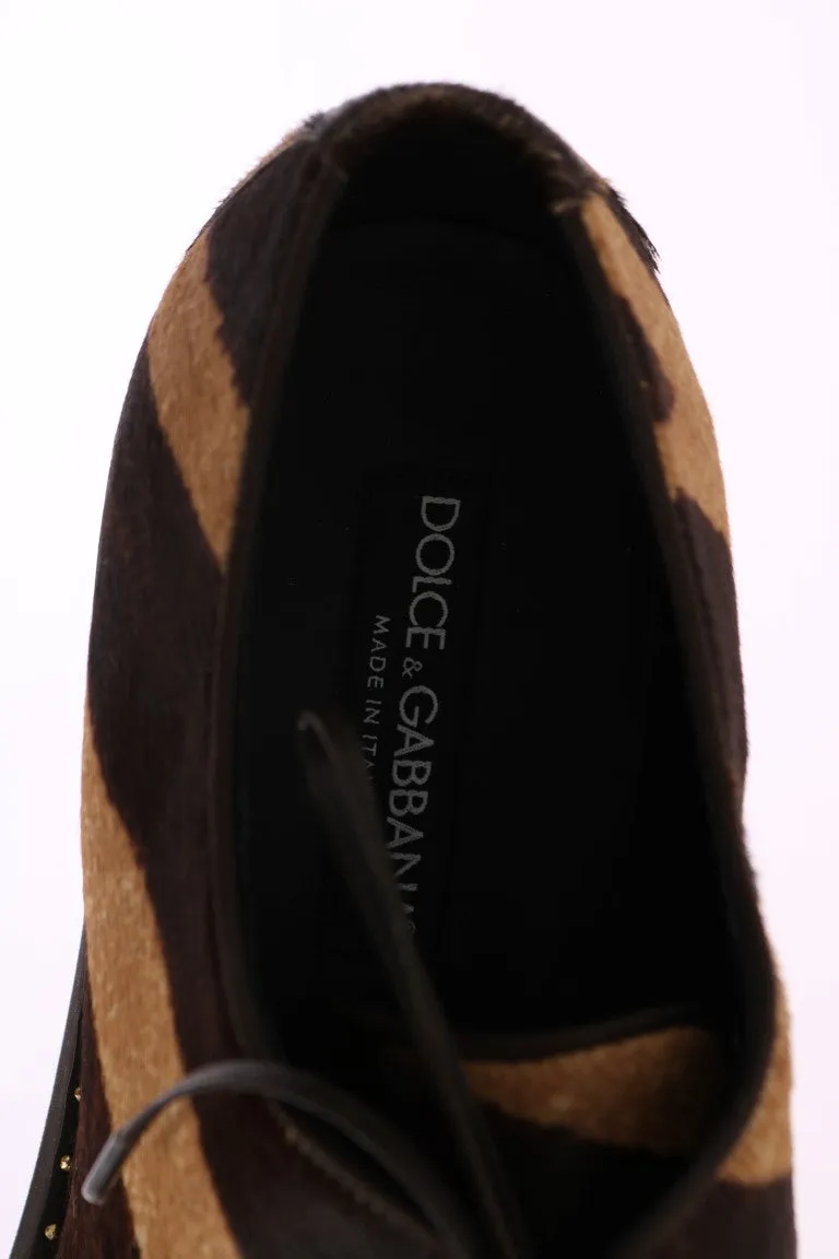 Beige Brown Striped Pony Hair Shoes