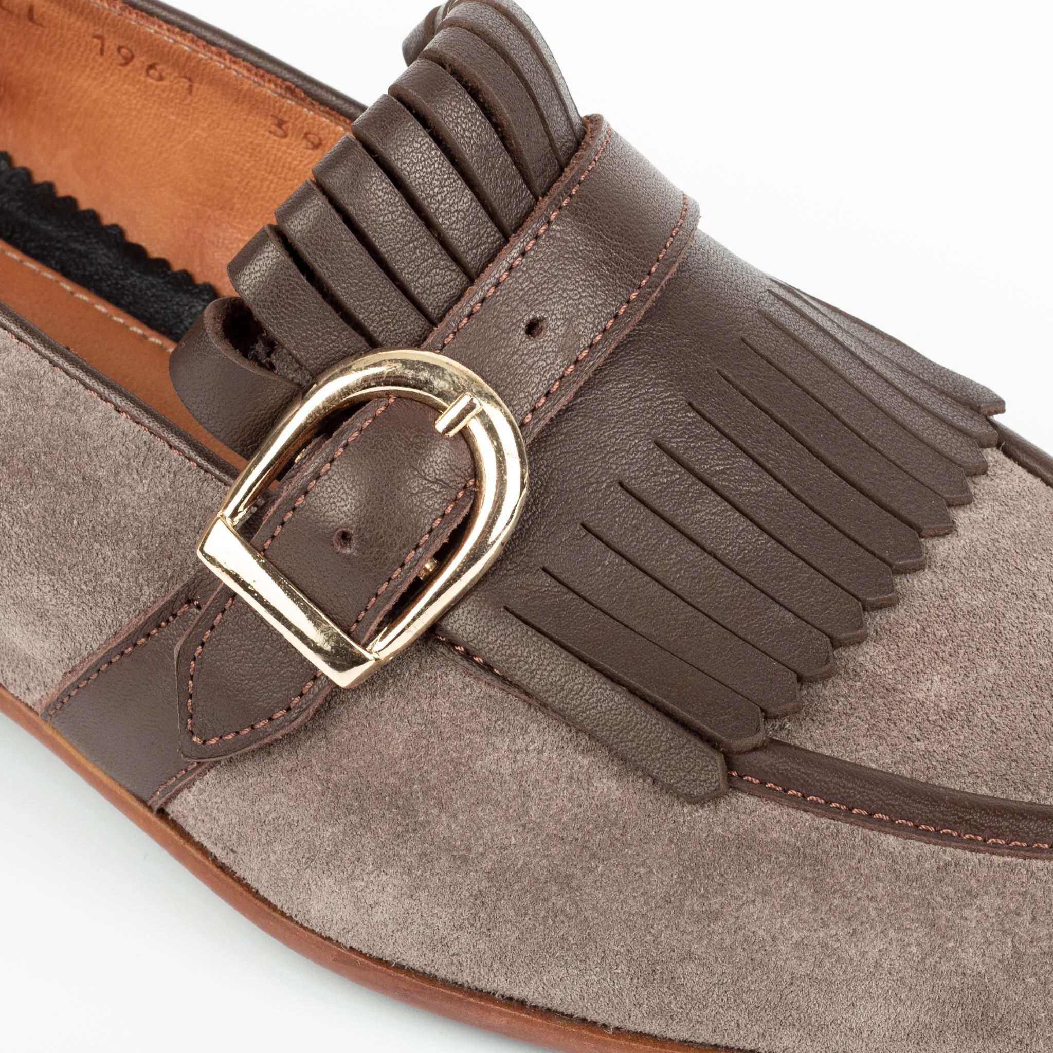 Beige Italian Suede Leather Lysandra Tassel Loafers With Monk Strap - Loafers Shoes