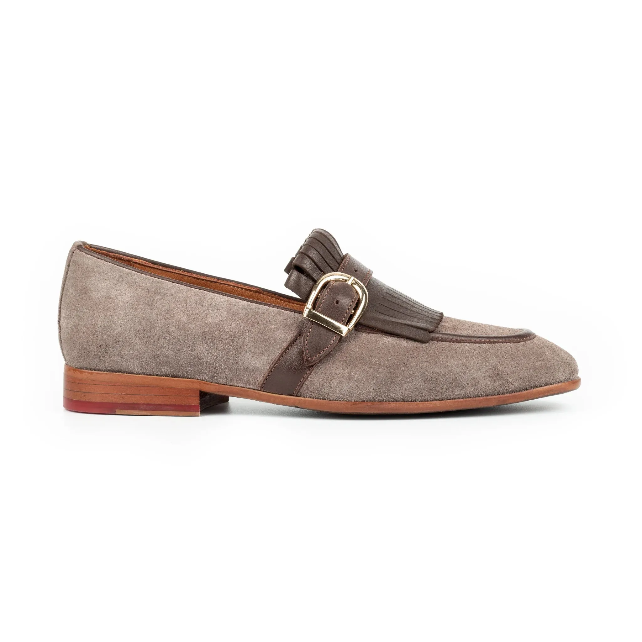 Beige Italian Suede Leather Lysandra Tassel Loafers With Monk Strap - Loafers Shoes