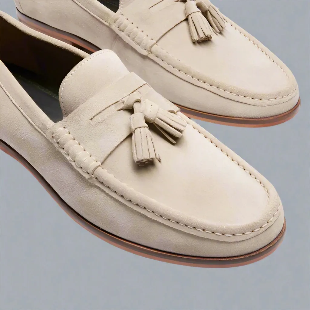 Beige Italian Suede Lysandra Tassel Loafers - Loafers Shoes