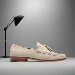Beige Italian Suede Lysandra Tassel Loafers - Loafers Shoes