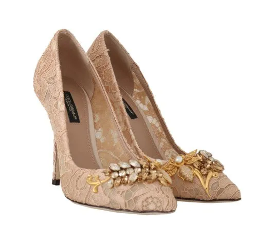 Beige Lace Taormina Crystal Pumps
