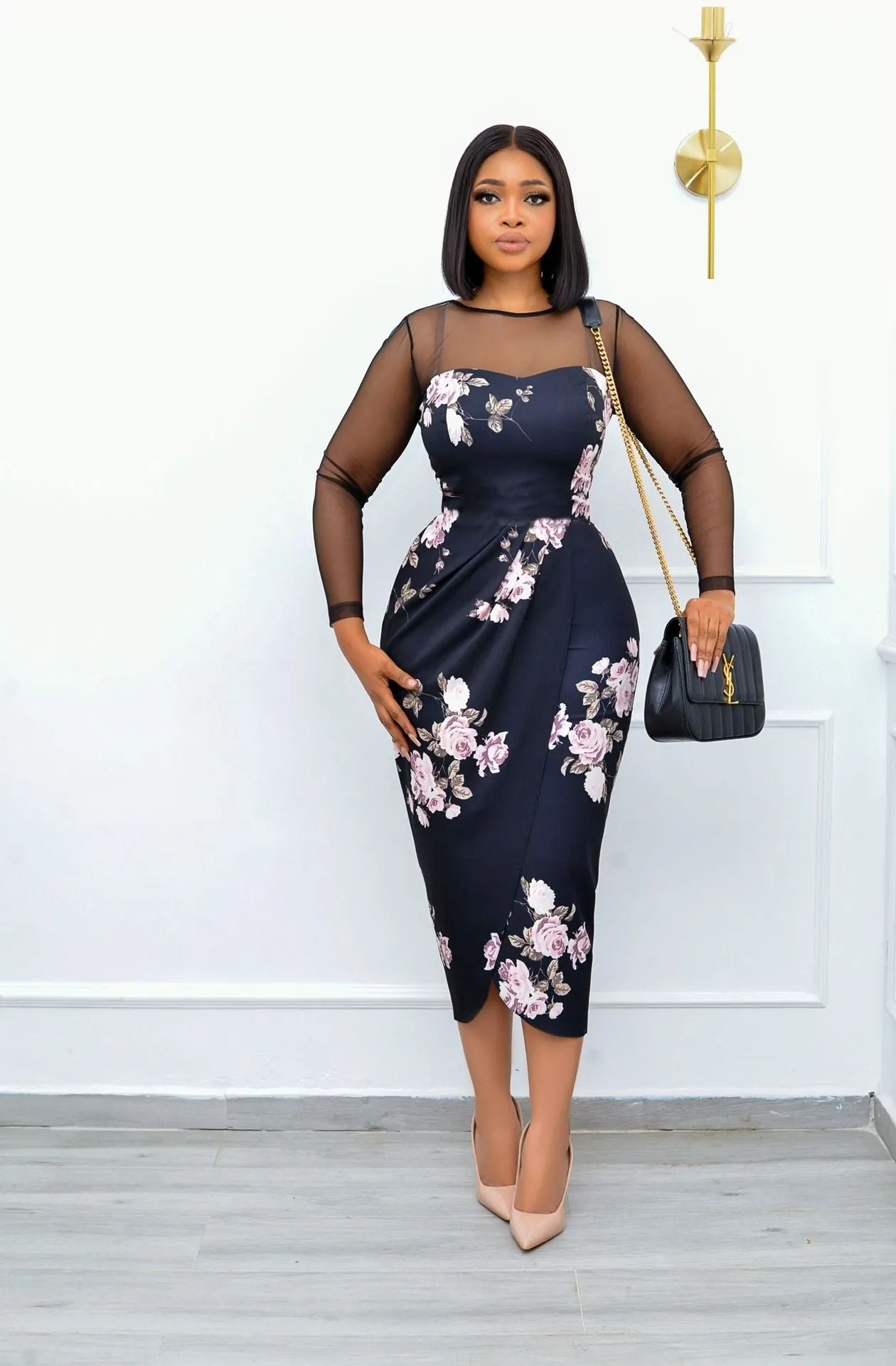 BerryBetty - Trends high quality Women's New Summer Commuter Fashion Sexy V-Neck Wedding Party Dress Belt Slim Temperament Elegant Ladies Dress