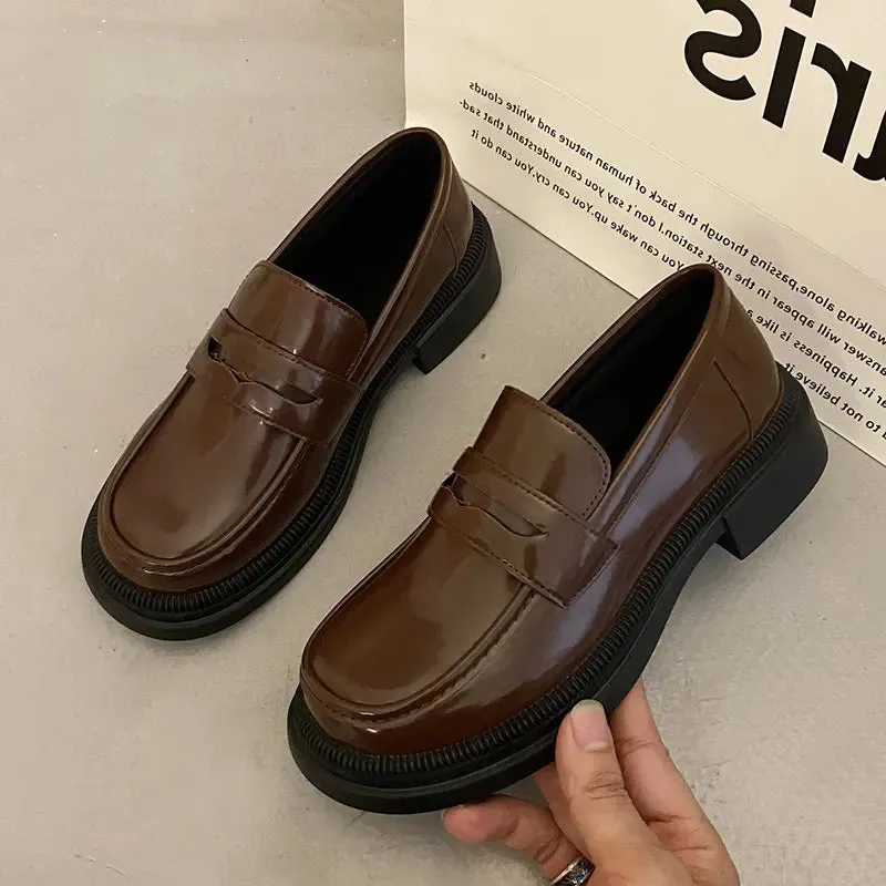 binfenxie Brown Loafers women Japanese School Students JK Uniform Shoes Round Toe Women Girls Retro Round Toe Lolita Cosplay Shoes size 42