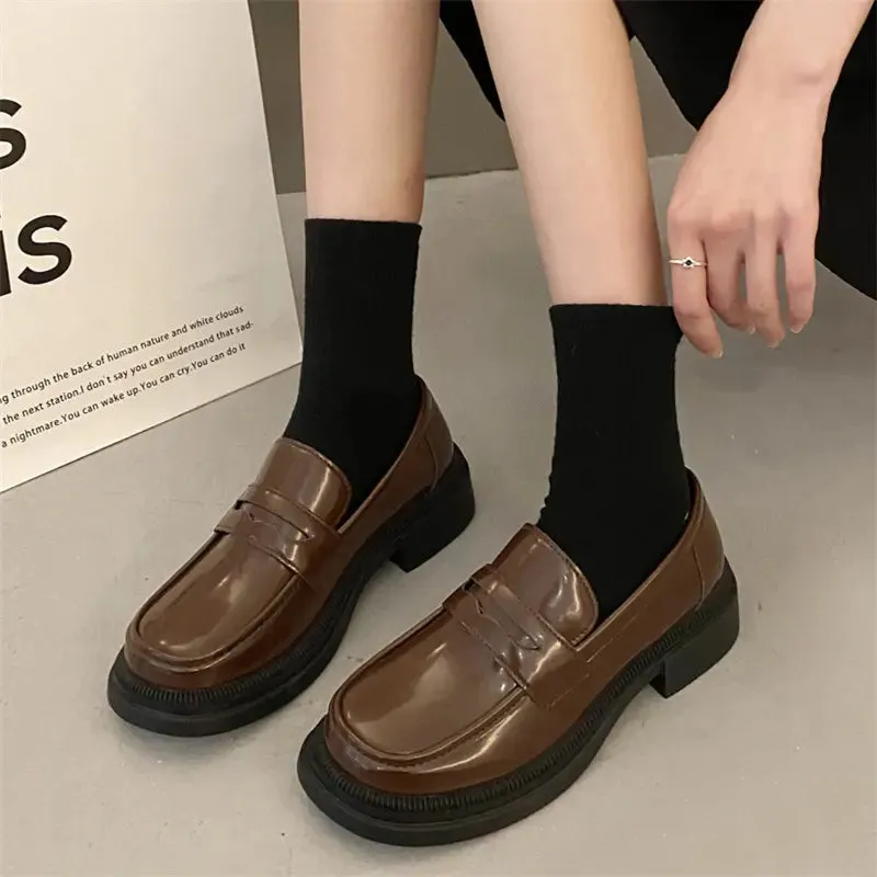 binfenxie Brown Loafers women Japanese School Students JK Uniform Shoes Round Toe Women Girls Retro Round Toe Lolita Cosplay Shoes size 42