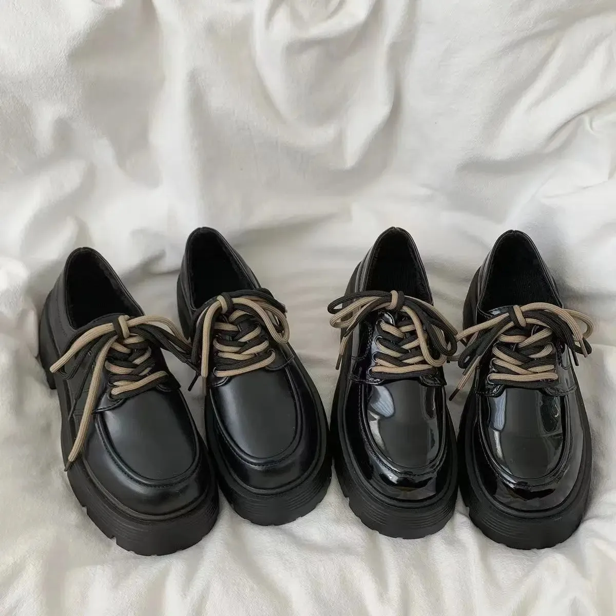 binfenxie  Lace-up Loafers for Women Spring Autumn New Designer PU Leather Japanese Platform Shoes Female Fashion Casual Pumps Ladies