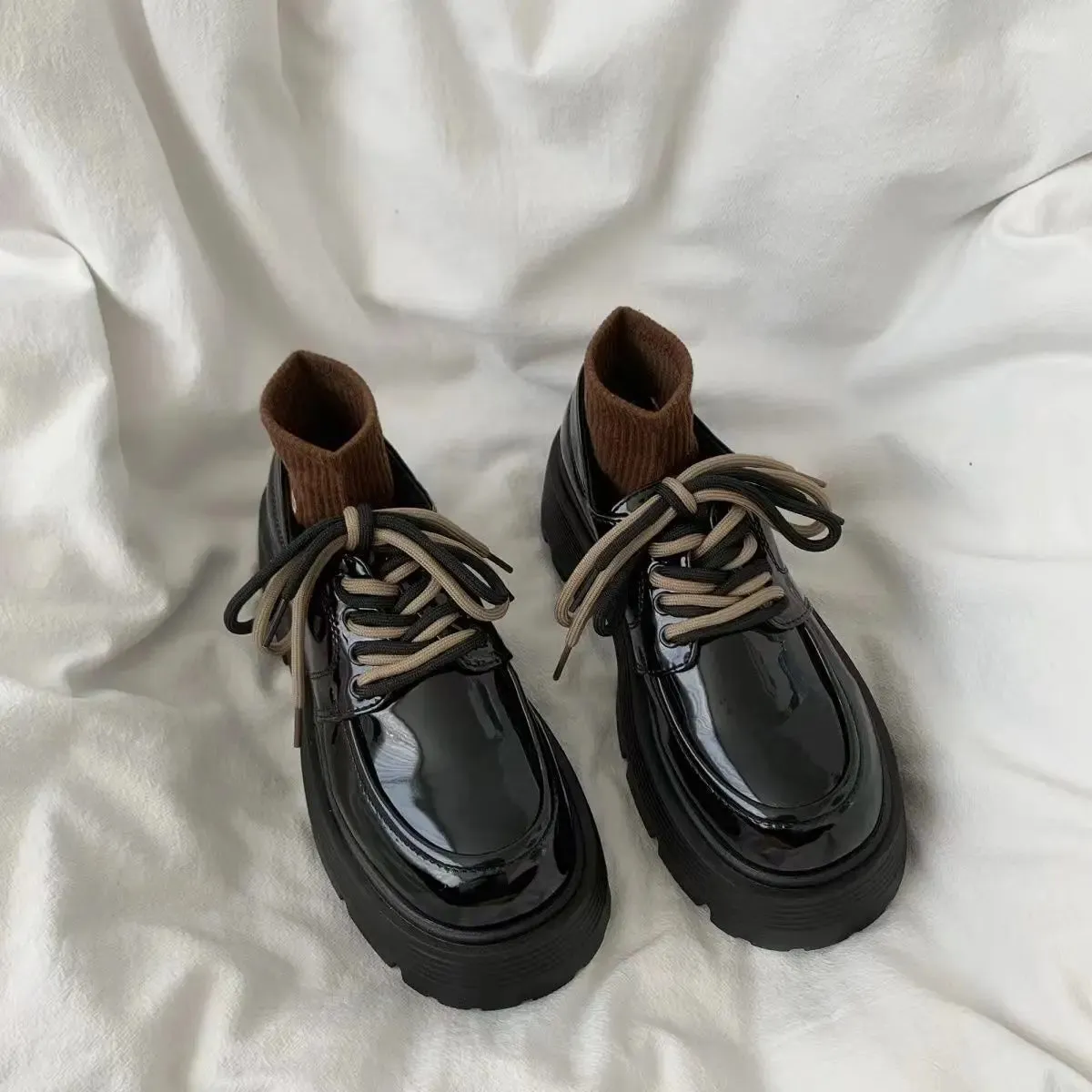 binfenxie  Lace-up Loafers for Women Spring Autumn New Designer PU Leather Japanese Platform Shoes Female Fashion Casual Pumps Ladies