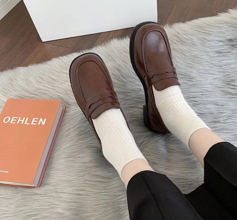 binfenxie Loafers Women Jk Uniform Shoes Uwabaki Japanese JK Round Toe Women Girls School Students Mary Janes Lolita Brown Cosplay Shoes