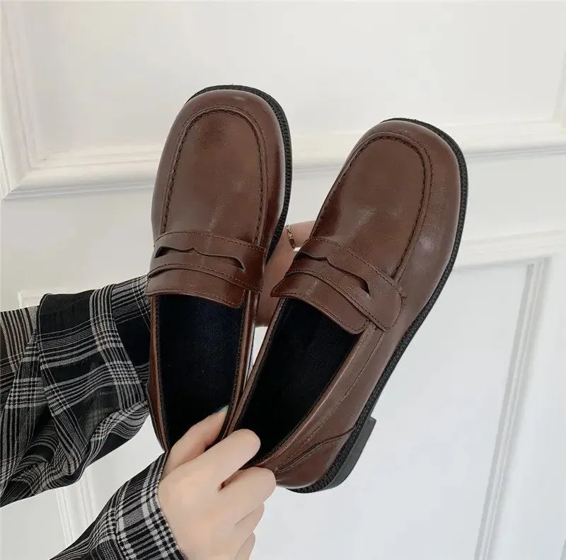 binfenxie Loafers Women Jk Uniform Shoes Uwabaki Japanese JK Round Toe Women Girls School Students Mary Janes Lolita Brown Cosplay Shoes