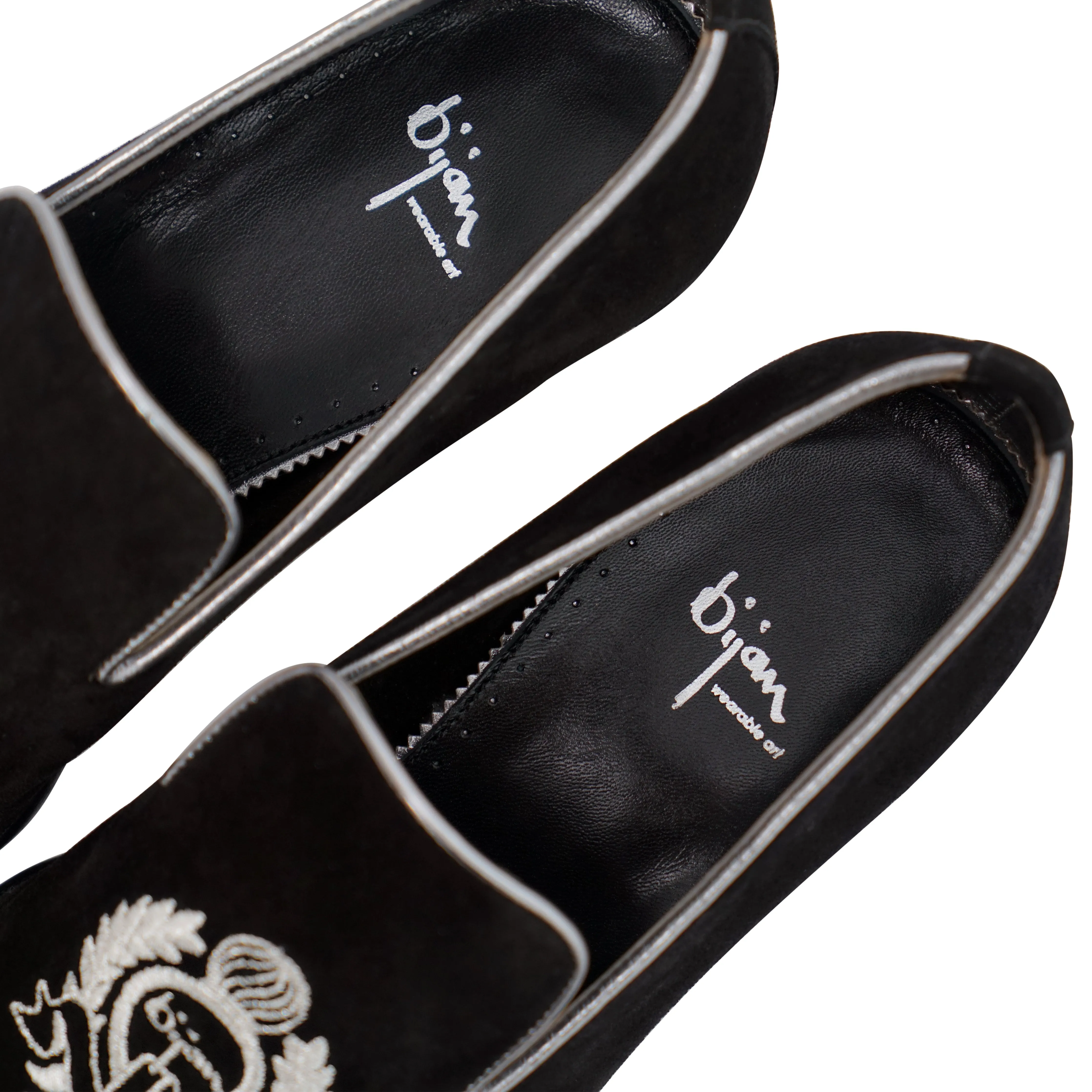 Black and Silver Suede Loafer