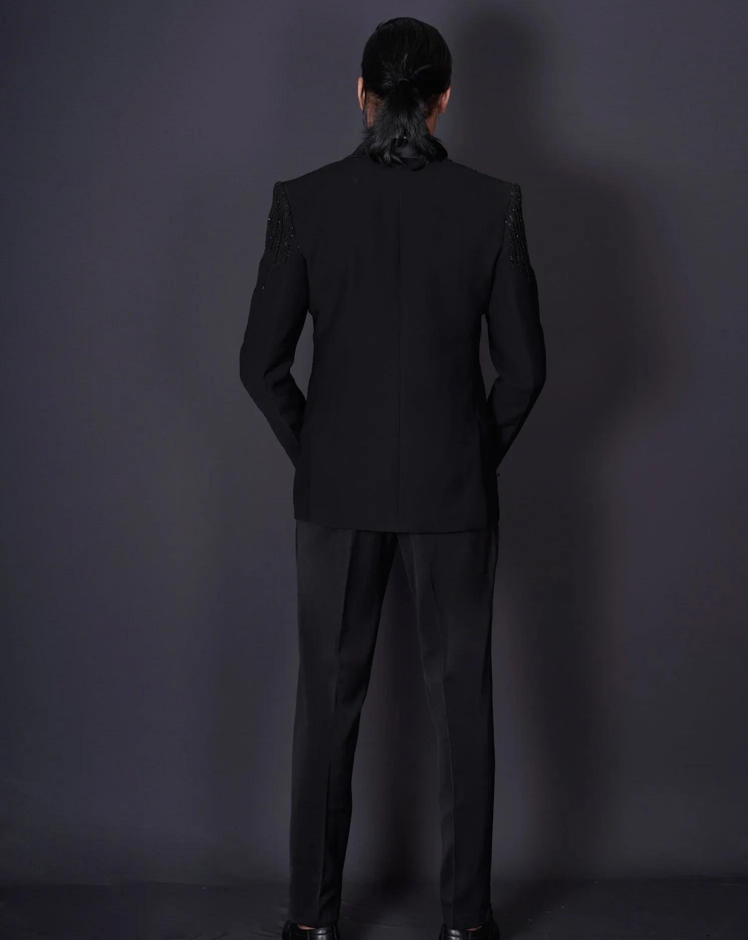 Black Embroidered Tuxedo Set