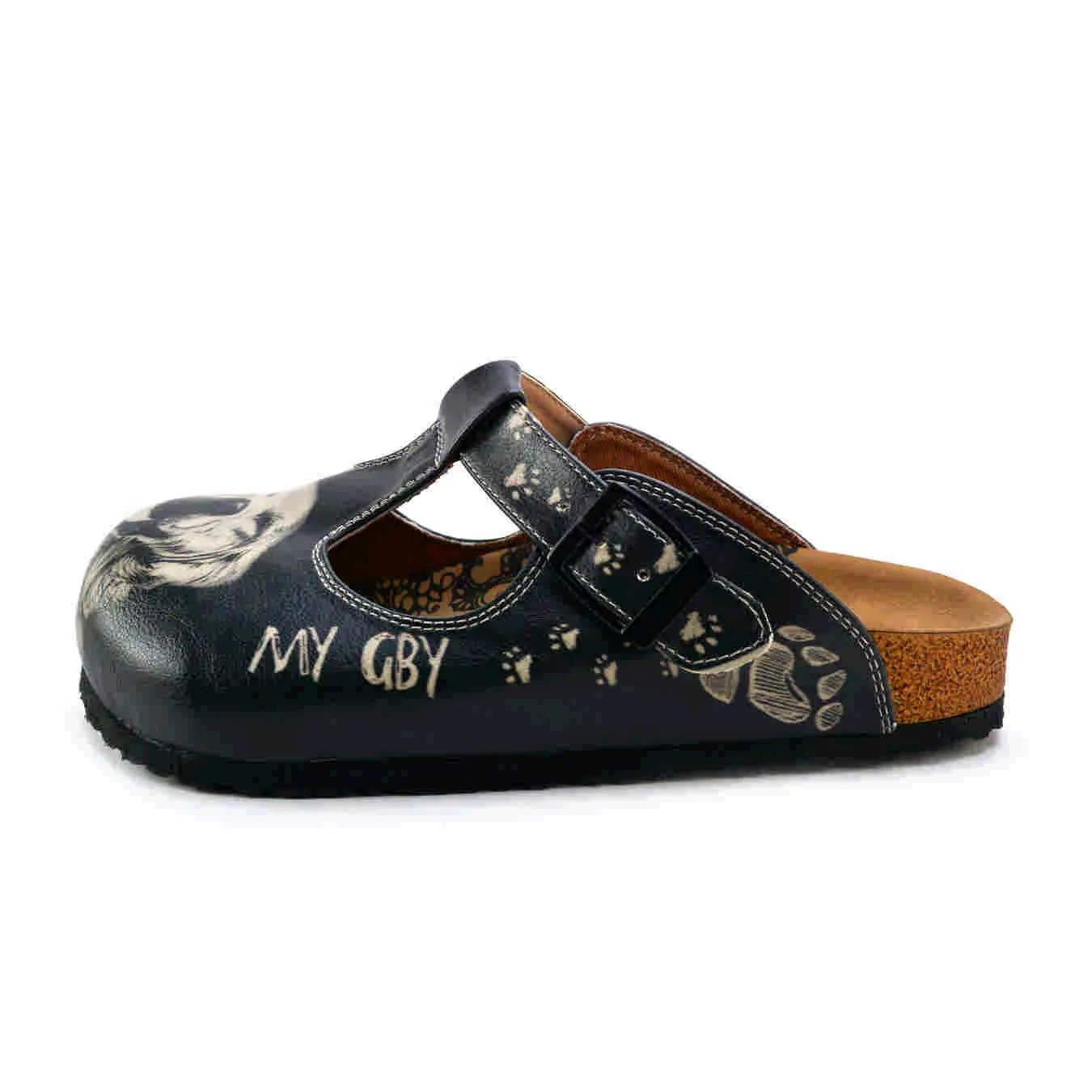 Black Golden Retriever T-Strap Clogs -  CAL1510