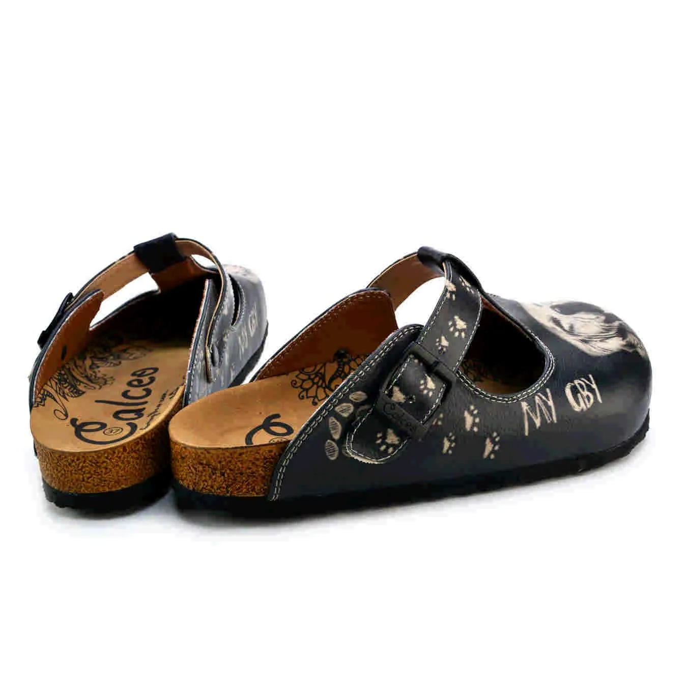 Black Golden Retriever T-Strap Clogs -  CAL1510